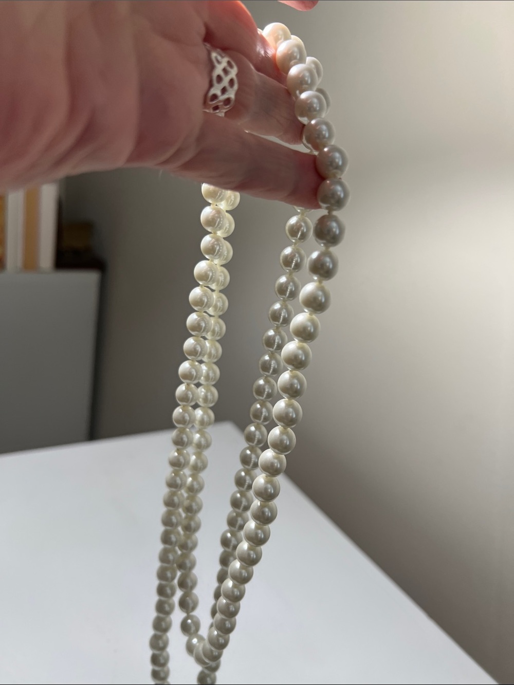 Elegant Pearl Opera Necklace - White Faux Pearls - Heirloom Estate Vintage - Picture 10 of 13